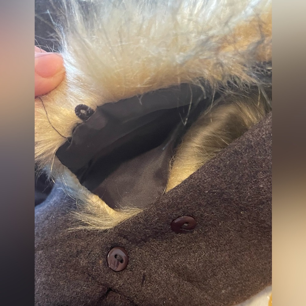 Brown Pea Coat with Faux Fur Hood - Picture 11 of 11